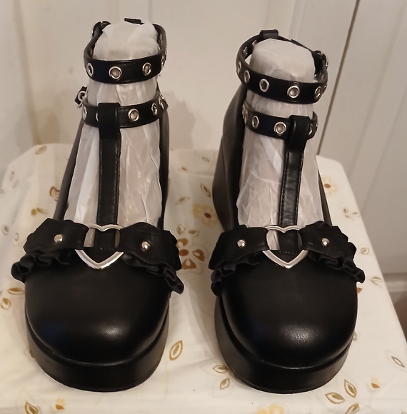 BYOMIG Mary Jane T Strap Chunky Heel Goth Platform Lolita Oxfords Black Never w - Picture 6 of 13